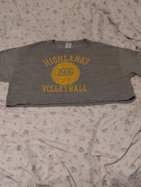 Jerzees Grey Crop Tee with Yellow Highlands Volleyball Graphic
